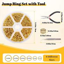 4/5/6/7/8/10mm Gold/Silver Single Loop + Pliers + Tweezers + Ring Sizer Set, Suitable For DIY Earrings, Bracelets, Necklaces, Pendants, Anklets, DIY Crafts, Jewelry Making And Jewelry Repair - 6-grid Single Lap - View 2