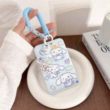 MINISO Sweet Sanrio Pochacco Cinnamonroll 垂直滑動卡套，可愛卡通角色 ID 識別證套，附彈性螺旋圈腕帶掛繩，返校季女學生禮物 - 樣式 2 - 查看 3