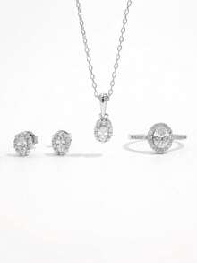 Vaerine 1 Set Elegant Luxurious Sparkling Classic 925 Silver Zirconia Oval Jewelry Set For Banquet Wedding Matching Gift - Oval Set - View 6