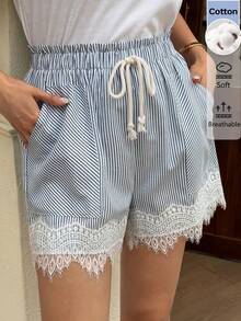tela jacquard a rayas, cintura elástica con bolsillos, estilo casual, relajado, elegante, de oficina y vacaciones, con estilo vintage - Multicolor - Ver 1