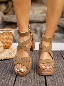 2026 Summer Fashion Women's Waterproof Platform High Heel Sandals - Brown - View 4