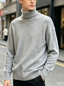 Manfinity Mode Men's Turtleneck Sweater, For Fall And Winter - Light Grey - View 1