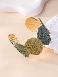 1pc Vintage Round Woven Bracelet, Bohemian Contrast Color Design, Versatile Bangle For Island Vacation, Pastoral Outings, Commuting, And Urban Daily Wear - Moss Green - View 4