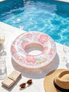 Pink Floral Print Swim Ring, Cute Glitter Pool Float With Mermaid Tail, Suitable For Adults And Children Summer Use - Multicolor - View 9