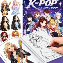Fashion K-POP Idol Coloring Book With Cute Cartoon Characters, Portable Relaxation Coloring Pages For Stress Relief, Creative Art Supplies Gift For K-POP Lovers Girls Teens - Single Piece - View 8