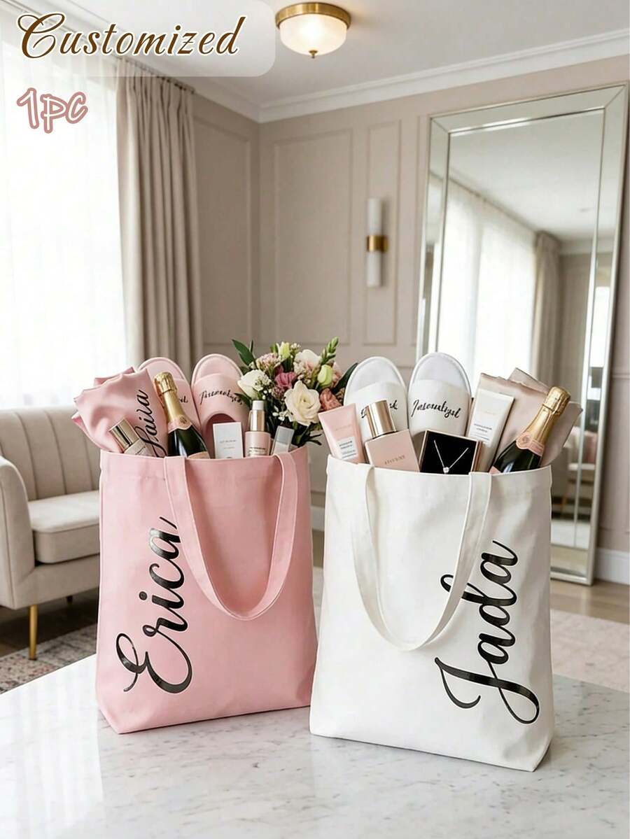 Túi vải canvas in tên theo yêu cầu, túi xách cá nhân hóa, túi cho phù dâu, túi quà cưới, túi xách dự tiệc cô dâu, túi dự tiệc độc thân, túi quà tặng tái sử dụng. - Nhiều màu - Xem 1