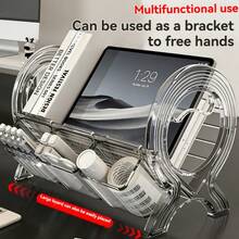 1pc Clear/Black Acrylic Desk Organizer With Bookend, 2-In-1 Desktop Storage Rack For Books, Stationery, Magazines & Vinyl Records, Multi-Compartment Office Organizer For Home, School & Office - Multicolor - View 3