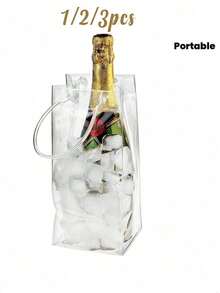 Thick Transparent Ice Bag Tote, Chilled PVC Wine & Champagne Gift Bag Suitable For Picnics, Portable Ice Bag For Handling And Chilling Wine Bottles And Champagne Glasses - Multicolor - View 1