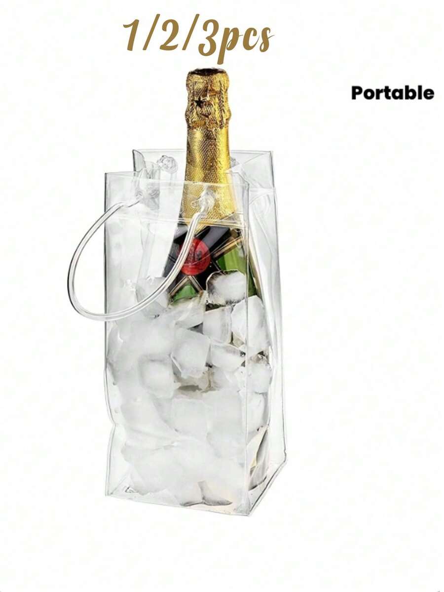 Thick Transparent Ice Bag Tote, Chilled PVC Wine & Champagne Gift Bag Suitable For Picnics, Portable Ice Bag For Handling And Chilling Wine Bottles And Champagne Glasses - Multicolor - View 1