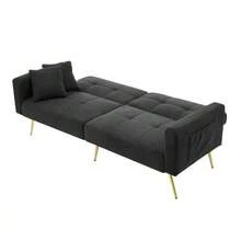 Sofa Bed With Adjustable Incline, Gold Legs, Cushions And Side Storage Pockets - 深灰色 - 查看 11