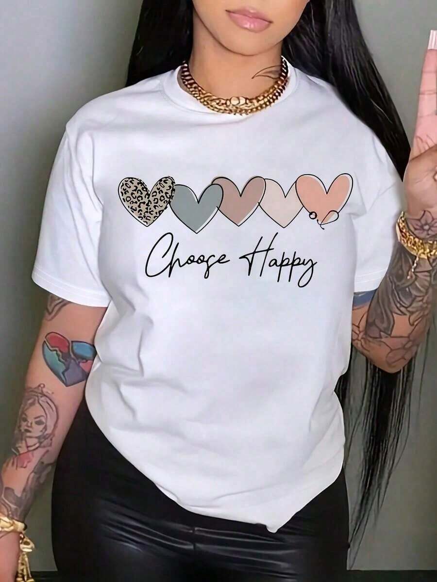 Camiseta con estampado de camisa casual para mujer, manga corta y cuello redondo, moda urbana local de primavera/verano. - Blanco - Ver 1