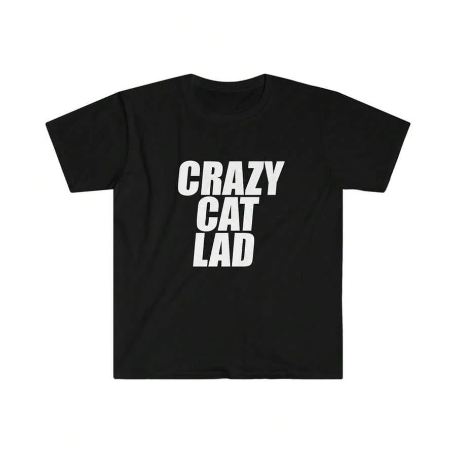 Unisex T-Shirt Made Of Pure Cotton, Cat Dad T-Shirt, Funny Cat T-Shirt, Crazy Cat Guy, Summer T-Shirt, Blouse, Basic Tops, Tops - Black - View 1