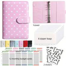 A6 Colorful Polka Dot PU Leather Zipper Cash Envelope Wallet, Multi-Pocket Budget Manager, Cash Storage Challenge System, Expense Tracking And Financial Goal Setting - A6 - View 12