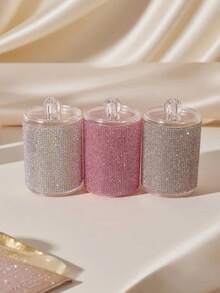 1 pieza Organizador de maquillaje transparente con strass 2 en 1, caja redonda de 2 capas con 2 compartimentos y tapa. Para tocador & baño, sostiene brochas, lápices labiales & herramientas de belleza, decoración del hogar. - Multicolor - Ver 3