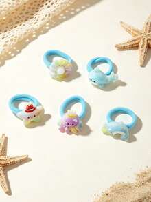 10pcs Cute Cartoon Ocean Whale Octopus Starfish Hair Ties Elastic Band Set, Casual Hair Ties For Ponytails, Multi-Functional Hair Bands, Decorative Elastic Bands For Bags And Wrists, Suitable For Spring And Summer, Great Gift Choice - Multicolor - View 2