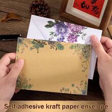 20/50/100pcs Floral Kraft Envelopes, Self-Seal Invitation Envelopes For Wedding Invitations, Greeting Cards, Handmade Cards, Party Favors - A - View 5