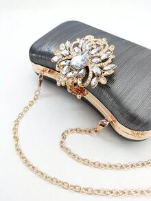 Luxury Rhinestone Evening Bag, Charming, Elegant And Exquisite Small Square Rhinestone Decorated Clutch, Suitable For Parties And Banquets - Grey - View 8