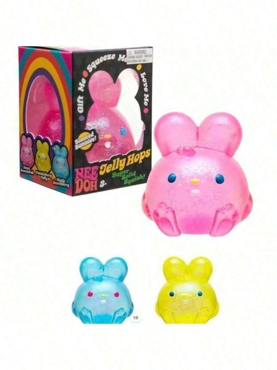 1pc Jelly Hops Glitter Bunny Squishy Toy, Soft Sensory Squeeze Fidget, Calming Glitter Rabbit Stress Relief For Adults, Cute Decompression Toy, Perfect Birthday Holiday Gift, Adult Focused Relaxing Ornament - Multicolor - View 1