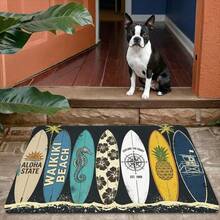 1pc Door Mat Tropical Beach Style Entrance Rug Flannel Material Thick Plush - 0.4inch Sponge Thickness Unique Surfboard Design Suitable For Doorways, Bathroom, Kitchen, Toilet, Bedroom, Indoor And Outdoor, Farmhouse, Patio, Laundry Room, Courtyard De - 彩色 - 查看 6