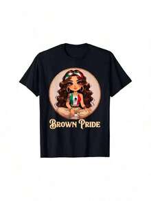 Camiseta Ootd Marrón Orgullo  Chola Chibi Girl Mes de la Herencia Latina - Negro - Ver 1
