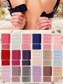3/36pcs Large Capacity Mixed Elastic Bra Extender Set, 3 Rows 2 Hooks 3 Hooks, Comfortable Adjustable Back Bra Strap Extender, Premium Stitched Soft, Bra Extender - Multicolor - View 1