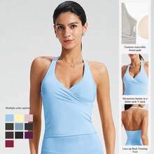 Chaleco Deportivo de Verano para Mujer, Ropa Deportiva de Secado Rápido, Camiseta Deportiva con Tirantes para Yoga, Top Deportivo con Relleno en el Pecho - Negro - Ver 4