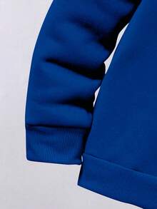 Toddler Letter Pattern Warm Hoodie And Sweatpants - Blue - View 5