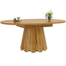 Extendable Dining Table, Kitchen Table, Balcony Table, Wooden Dining Table, Round Table That Extends To Oval, 118-158 Cm, Seats Up To 6, Wood Color - 棕色 - 查看 11