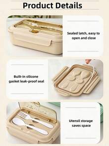 1pc Double Layer Lunch Box With Utensils, Leak-Proof Sealed Bento Box, Suitable For Office, Outdoor Dining, School, Microwave , Dishwasher , Back To School And Office Essential - Multicolor - View 8