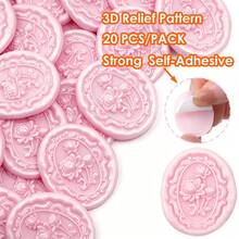 20pcs 3D Embossed Frame Pattern Self-Adhesive Wax Seal Stickers, Suitable For Gifts, Wedding Invitation Envelopes - Pink - Flower - Pink - View 11