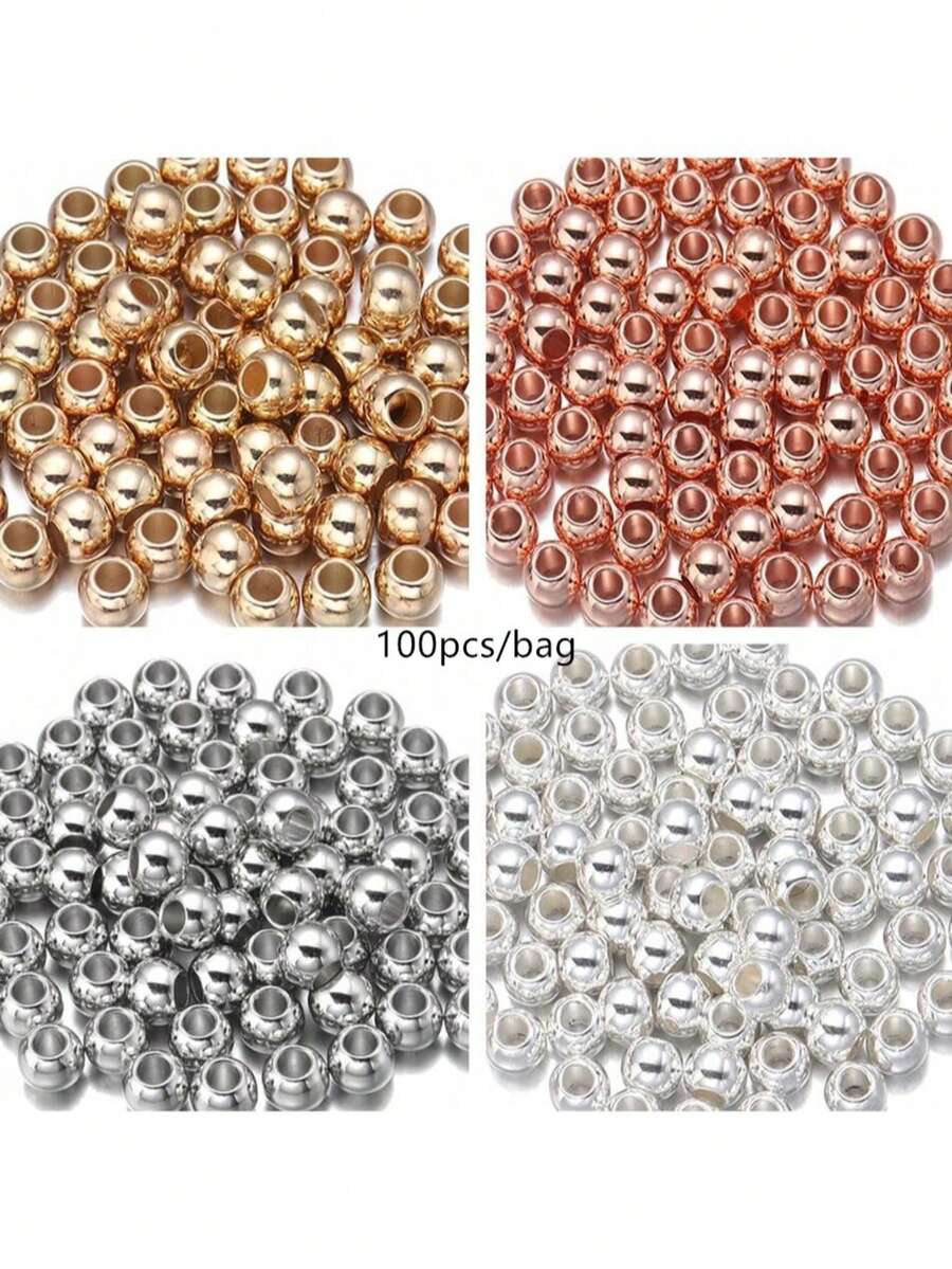 100pcs/Pack CCB Material 4/5/6/8/10mm Large Hole Beads, Bracelet Necklace Phone Chain Making Spacer Beads, DIY Jewelry Craft Loose Beads
