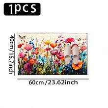 1pc Colorful Wildflower Butterfly Pattern Printed Faux Cashmere Surface TPR Bottom Doormat, Bathroom Mat, Kitchen Mat, Laundry Room Mat, Holiday Atmosphere Decor, Home Decor, Party Decor, Wedding Decor, Dining & Kitchen Decor - Multicolor - View 14