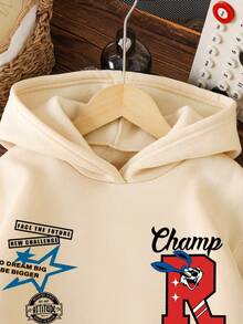 Baby Boy Letter Pattern Warm Hooded Sweatshirt - Apricot - View 3
