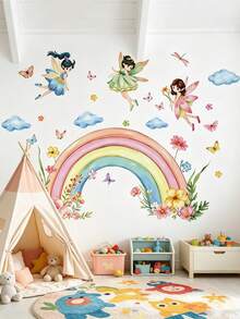 Rainbow Fairy Deer Wall Decal, Butterfly Cloud Floral Sticker, Home Wall Art Decor, Nursery Girls Room, Removable Self-Adhesive Room Art - Multicolor - View 4