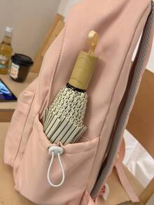 1個女孩純色尼龍拉鍊開合極簡主義背包 學生書包 適合四季日常使用 無吊飾 - A - 查看 8