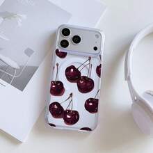 1pc Fashion Minimalist Full-Screen Cherry Red Polka Dot Letter Pattern Phone Case, Liquid Large Hole Silicone Anti-Drop Soft Shell Protective Cover Compatible With Apple 11/12/13/14/14plus/15/15plus/16/16plus/17/17pro And Other Models - Multicolor - View 2