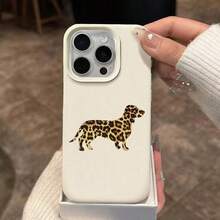 1pc TPU Material Luxury Leopard Print Dachshund Puppy Pattern Phone Case Compatible With IPhone 17 Pro Max/17/16 Pro Max/15/13/12/11/ S20 FE/A15/S24/A55/ Note 11/Note 12/Note 13 Pro Full Coverage Shockproof Soft Shell Protective Cover - White - View 4