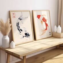 2pcs/Set Unframed Canvas Wall Arts Posters,Japandi Wabi Sabi Koi Fish Abstract Canvas Prints Poster,Japanese Minimalism Zen Art Prints,For Living Room,Bedroom Decor,Ideal Wall Art Home Decor Poster - A - View 2