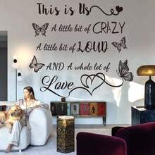Calcomana de pared con texto en ingls This is us a Little Little of Crazy para pared, con cita, con texto en ingls This is us a Little bit of Crazy - negro - Ver 4