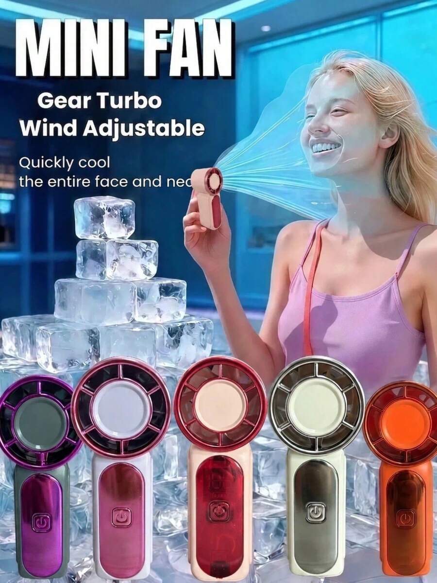 1pc Mini Handheld Fan - 4000rpm, LED Smart Display, USB Rechargeable, Mini Super Cooling Device, Turbo Fan, Suitable For Summer, Outdoor, Camping, Travel, Beach, Sports, Office, Study, Beach, Party, Makeup, Daily Use, Cooling Tool, Summer Essential