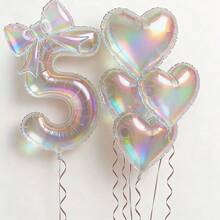 kumozawa 6pcs Iridescent Transparent Number, Bow And Heart Balloons - Includes 40" Iridescent Transparent Number, 24" Iridescent Transparent Bow, 18" Iridescent Transparent Heart Balloons. Suitable For Baptism - View 4