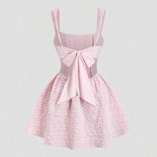 wsb - Colección de ropa femenina de moda  Elegante vestido de línea A con estilo de princesa, con cintura ceñida de tela floral, espalda descubierta, delicado atuendo de primavera, - Rosa - Ver 2