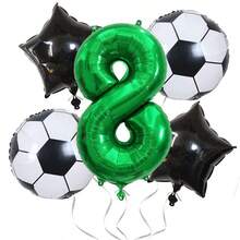 5pcs/Set Globos de Foil Verde Número 0-9 de 32 Pulgadas y Globos de Foil Redondos con Patrón de Estrella Negra/Balón de Fútbol de 18 Pulgadas, Globos de Decoración para Fiesta de Evento con Tema de Competición de Fútbol de la Copa del Mundo y Campus - Ver 18