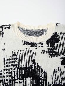 ANDREILEE Men's Fashion Casual Versatile Daily Commute Home Wear Distressed Graphic Crew Neck Long Sleeve Loose Ribbed Pullover Knit Sweater Autumn/Winter - Apricot - View 7