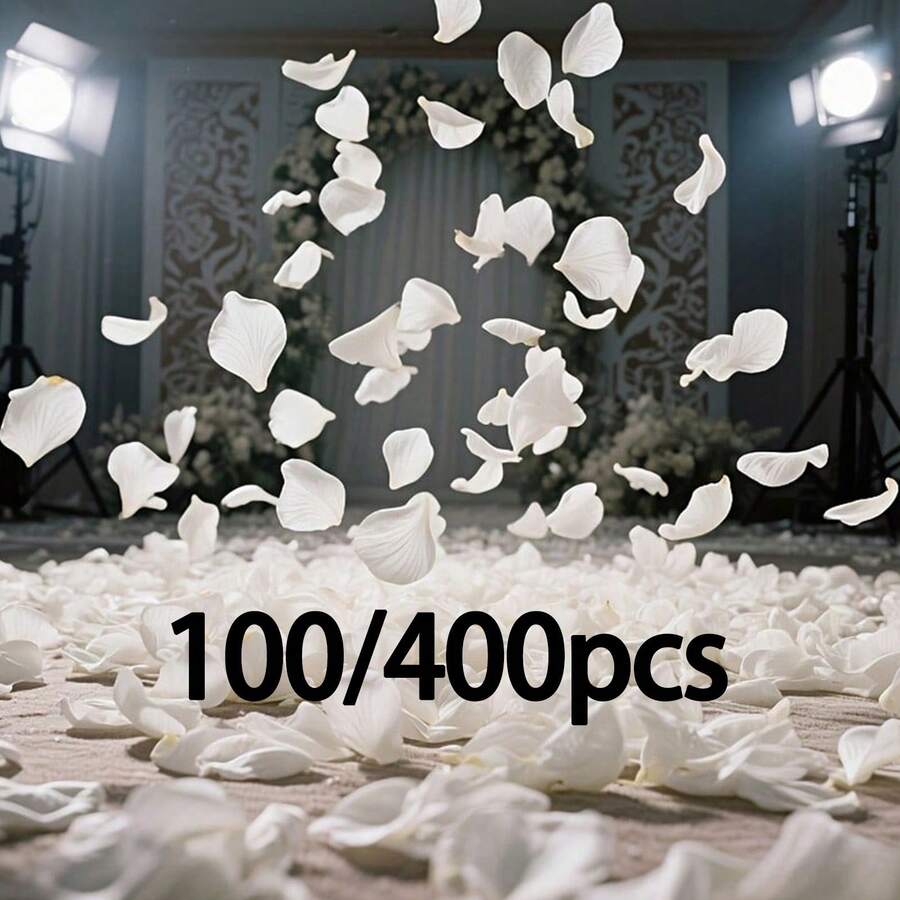 100/400片人造白色玫瑰花瓣 - 逼真婚禮情人節裝飾花瓣,婚禮派對裝飾,適用於婚禮走道、求婚背景 - 平價派對裝飾 - 多色 - 查看 1