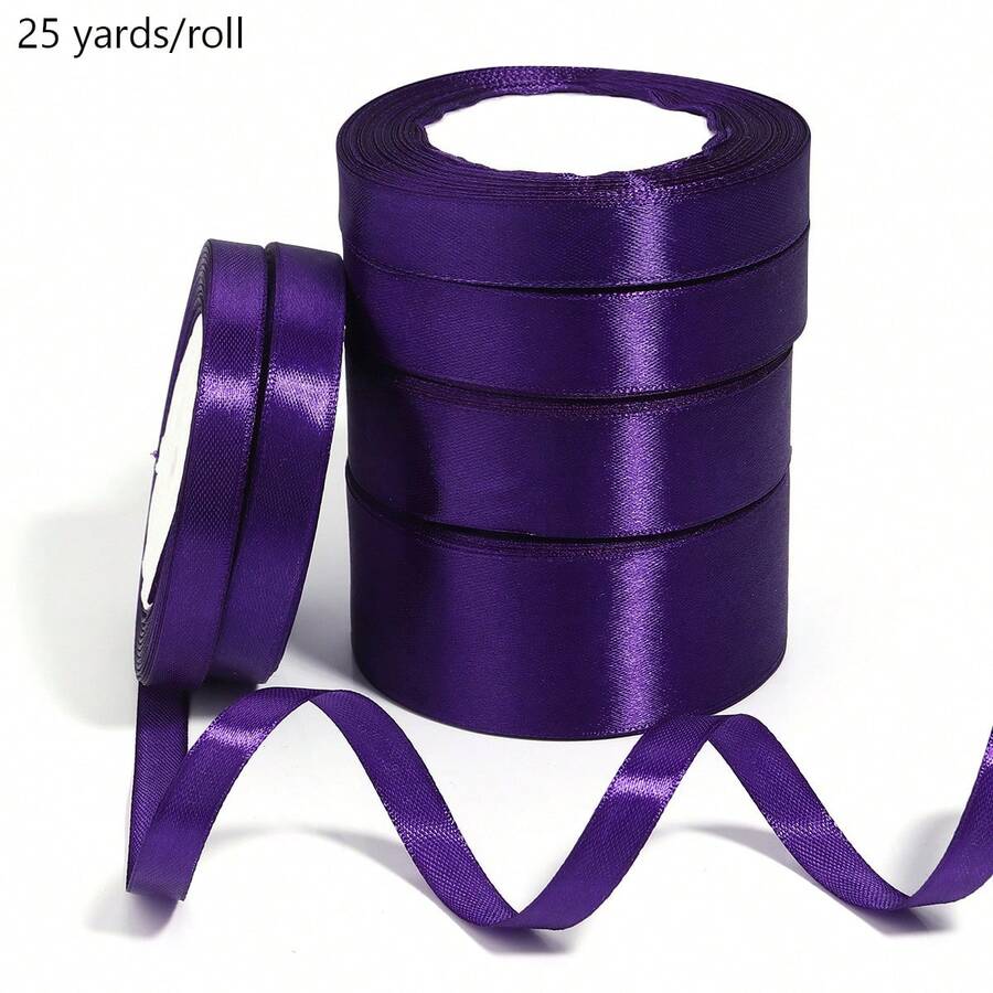 25 Yards/Roll Purple Satin Ribbon, Solid Color Glossy Fabric, Suitable For DIY Wedding Invitations, Bridal Bouquets, Gift Wrapping, Party Decorations, Sewing Crafts, Bridal Bouquet Accessories, Wedding Decorations