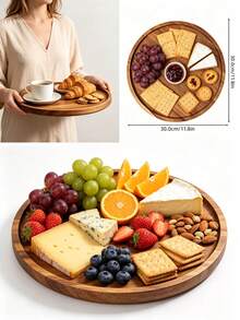 1 pieza Bandeja de madera de acacia, Bandeja de madera, Plato de postre, Plato de aperitivos, Adecuado para usar en cocinas y comedores. Sostener alimentos. Accesorios de cocina, Bandejas decorativas de cocina. Organizar Dim Sum, Sushi, Verduras y Frutas. Halloween, Temporada de cosecha, Navidad - Amarillo - Ver 3