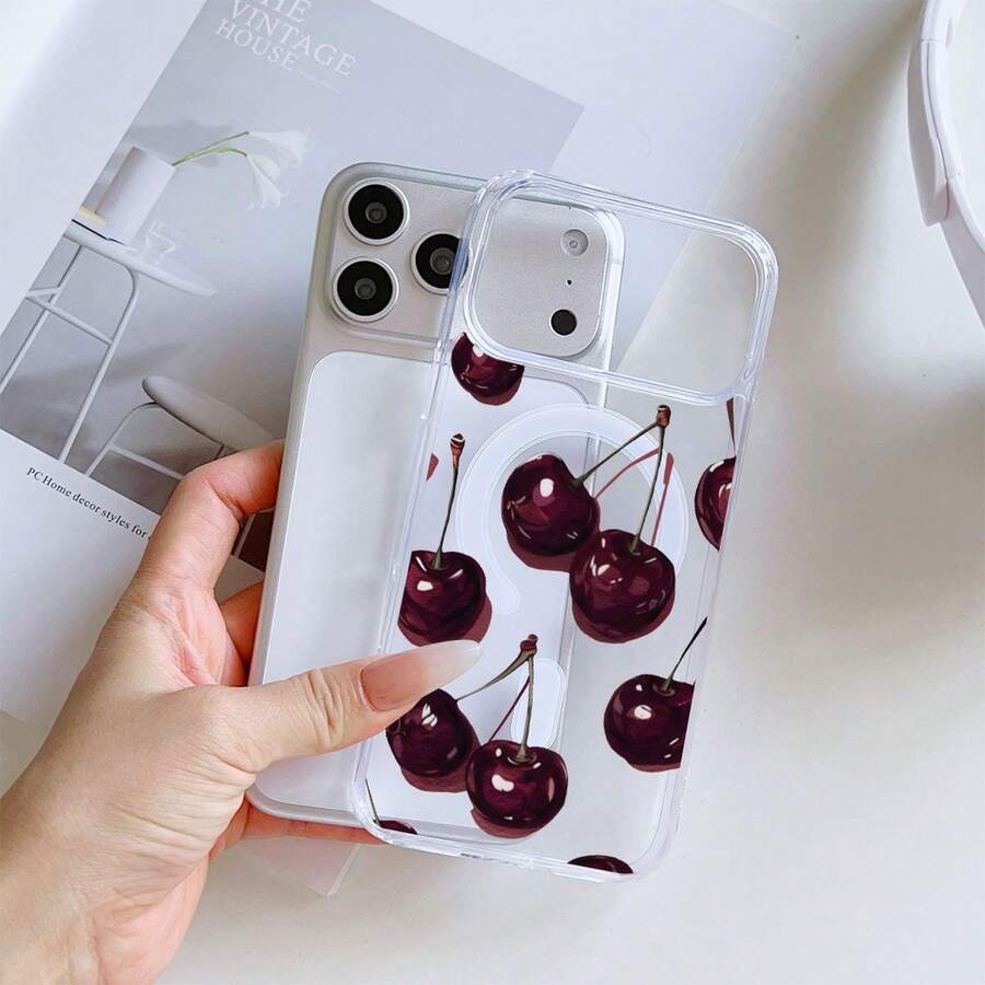 1pc Fashion Minimalist Full-Screen Cherry Red Polka Dot Letter Pattern Phone Case, Liquid Large Hole Silicone Anti-Drop Soft Shell Protective Cover Compatible With Apple 11/12/13/14/14plus/15/15plus/16/16plus/17/17pro And Other Models - Multicolor - View 1
