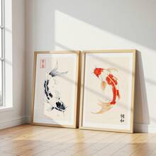 2pcs/Set Unframed Canvas Wall Arts Posters,Japandi Wabi Sabi Koi Fish Abstract Canvas Prints Poster,Japanese Minimalism Zen Art Prints,For Living Room,Bedroom Decor,Ideal Wall Art Home Decor Poster - A - View 3