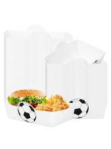 10pcs/30pcs/50pcs Soccer-Themed Party Food Trays: Disposable Paper Serving Trays And Black-And-White Soccer-Patterned Boat Boxes Ideal Paper Food Trays For Sports-Themed Parties, Birthday Party Condiment Stations, And Carnival Events. - View 3